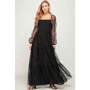 See and Be Seen Black As Night‎ Polka Dot Maxi Dress Size Small